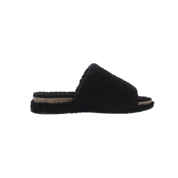 Lucky Brand Gadini Faux Fur Open Toe Fleece Slippers Womens 11M Black Shearling - Picture 1 of 9